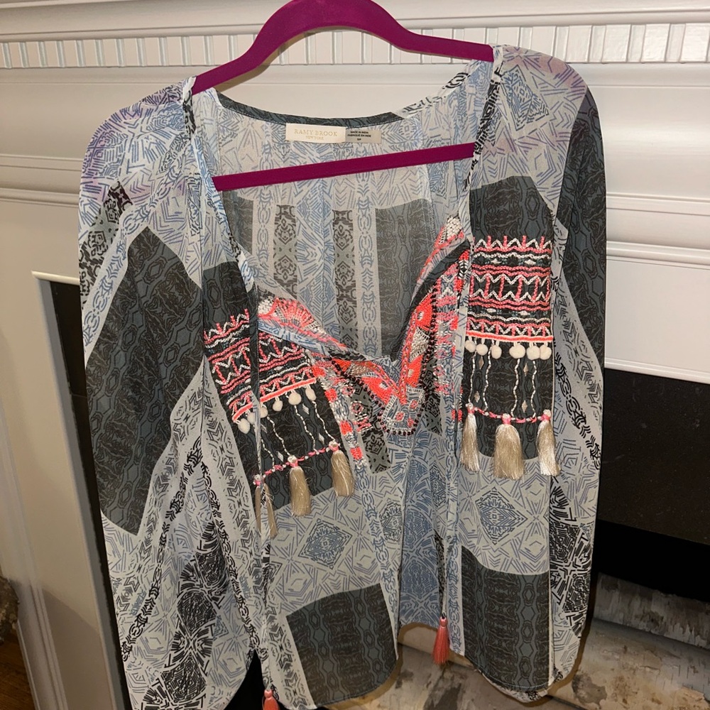 Patterned Women's Top with Tassels